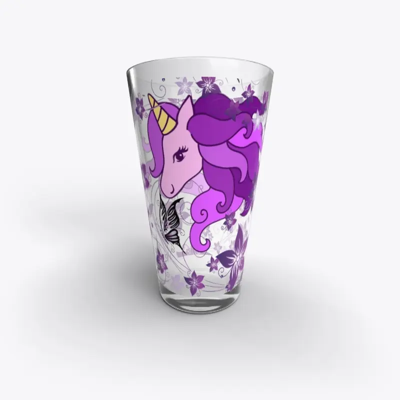 Unicorn Flowers and Butterflies Glass